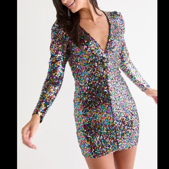 NWT Francesca's Rainbow Sequin Mini Dress, XS - Picture 1 of 10